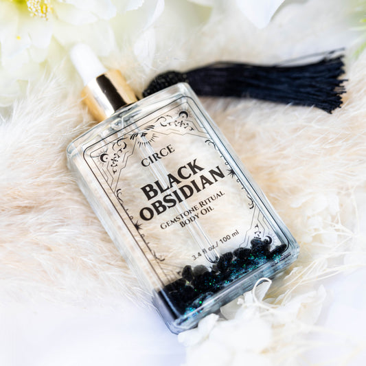 Protection Body Oil — Obsidian Crystal Ritual Oil - Black Obsidian Gemstone Body Oil