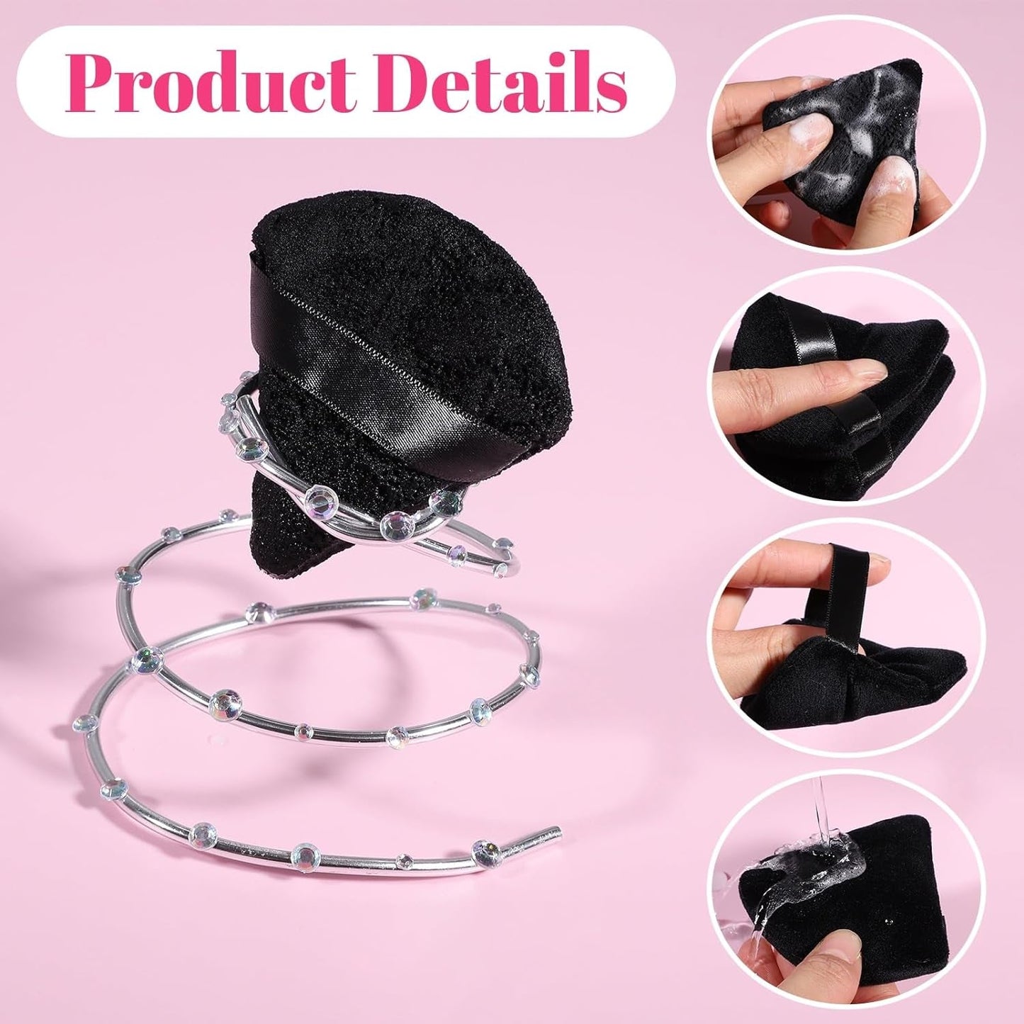 6 Pcs Powder Puff Face Soft Triangle Makeup Puff Velour Makeup Sponge Beauty Blender for Loose Powder (Black)