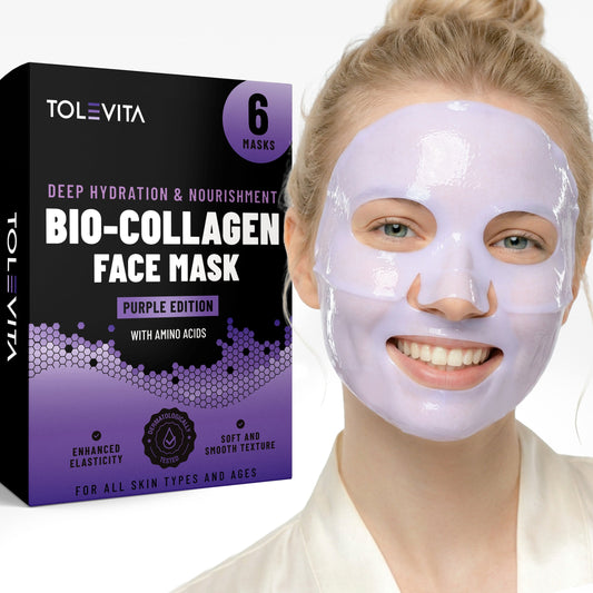 Bio-Collagen Hydrogel Face Mask, Hydrating & Nourishing Mask with Collagen, Hyaluronic Acid & Niacinamide, 6 masks