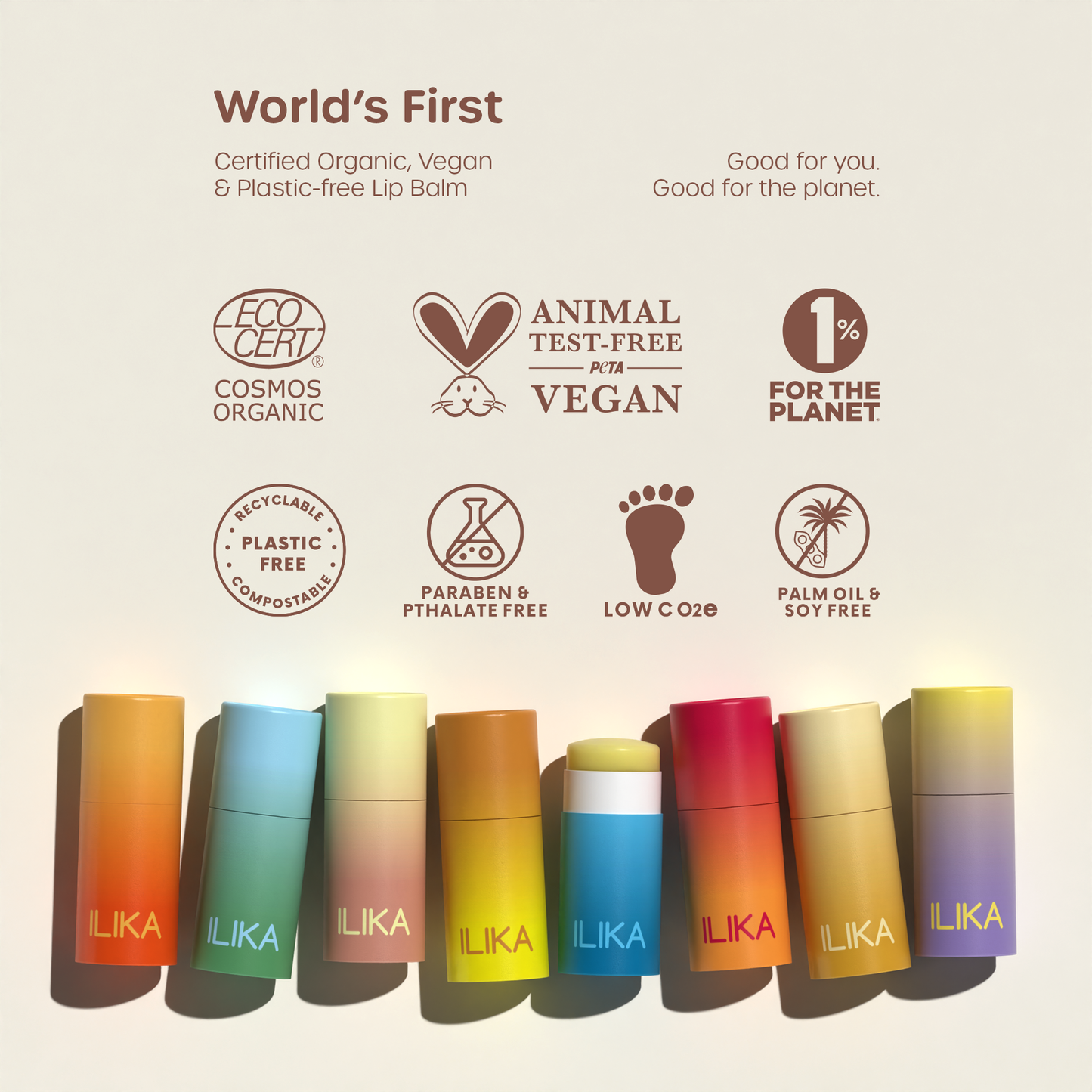 ILIKA 100% Natural Lip Balm - Organic, Plastic-free, Vegan, Cruelty-Free, Vitamin E, COSMOS Certified Organic, PETA Certified Vegan, 8-Pack Assorted Collection, 0.15 oz