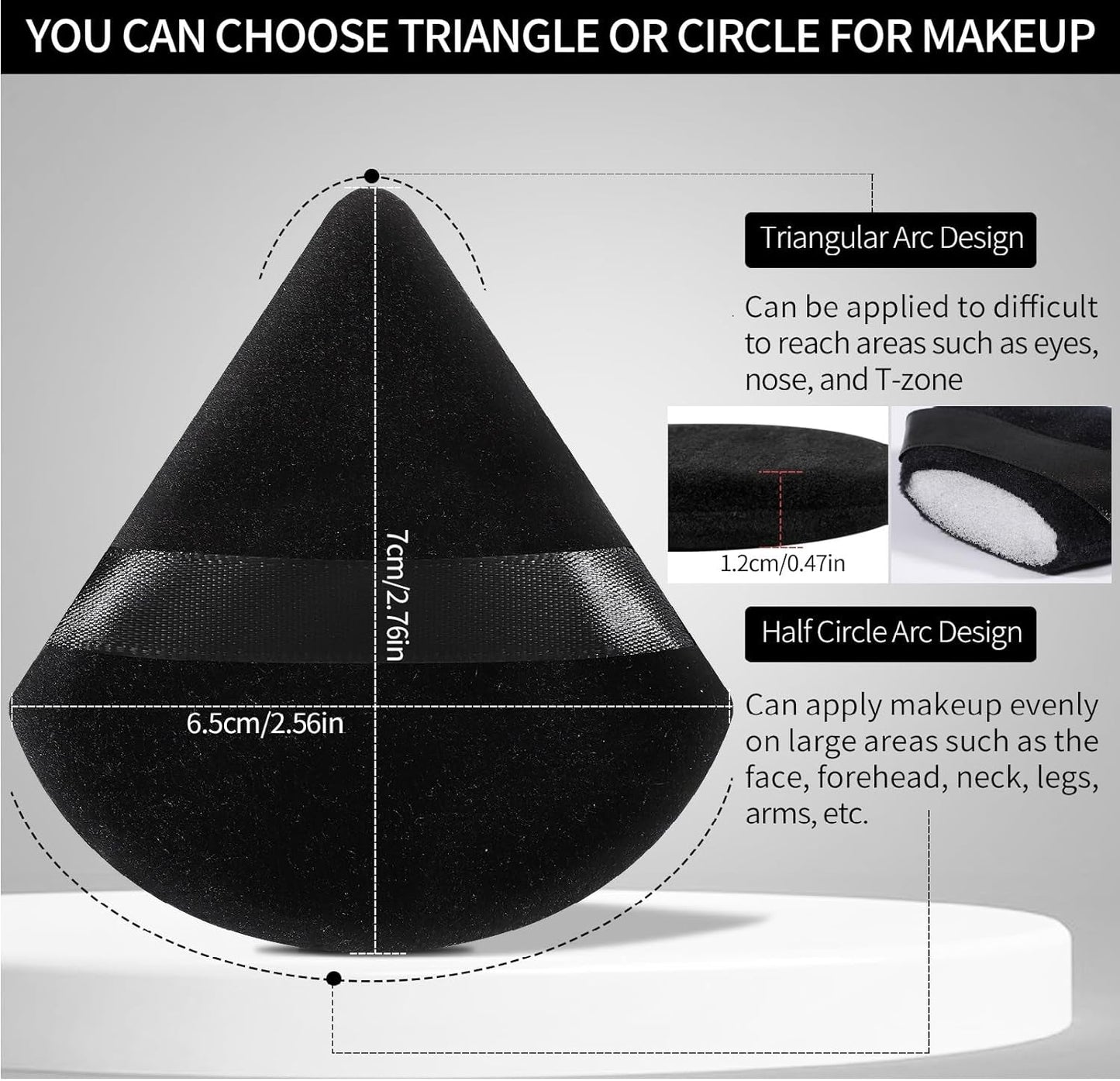 6 Pcs Powder Puff Face Soft Triangle Makeup Puff Velour Makeup Sponge Beauty Blender for Loose Powder (Black)
