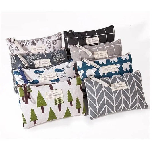 Handmade Retro Pencil Case Large Capacity Stationary Case Cool Stylish Printed Pouch For Office